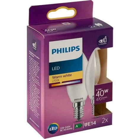 Philips LED Kerze E14 2er Set 4,3W (40W) 2700K 470lm 3 Philips LED Kerze E14 2er Set 4,3W (40W) 2700K 470lm