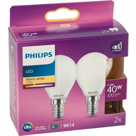 Philips LED Lampe E14 2er Set 4,3W (40W) 2700K 470lm Tropfen