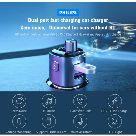 Philips Auto-Schnellladegerät BT-Player MP3-Empfänger Zerstörungsfreie Qualität BT5.0 QC3.0 Blitzladespannungsüberwachung, U-Disk-Anschluss + A22.5W – Bild 3